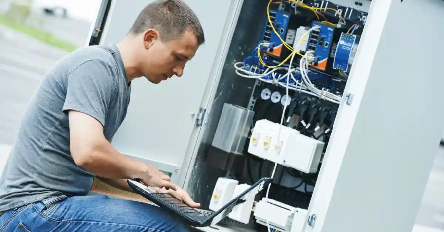 Irrigation system operating and maintaining by technician