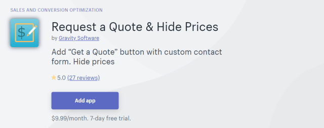 Request a Quote & Hide Prices by Gravity Software