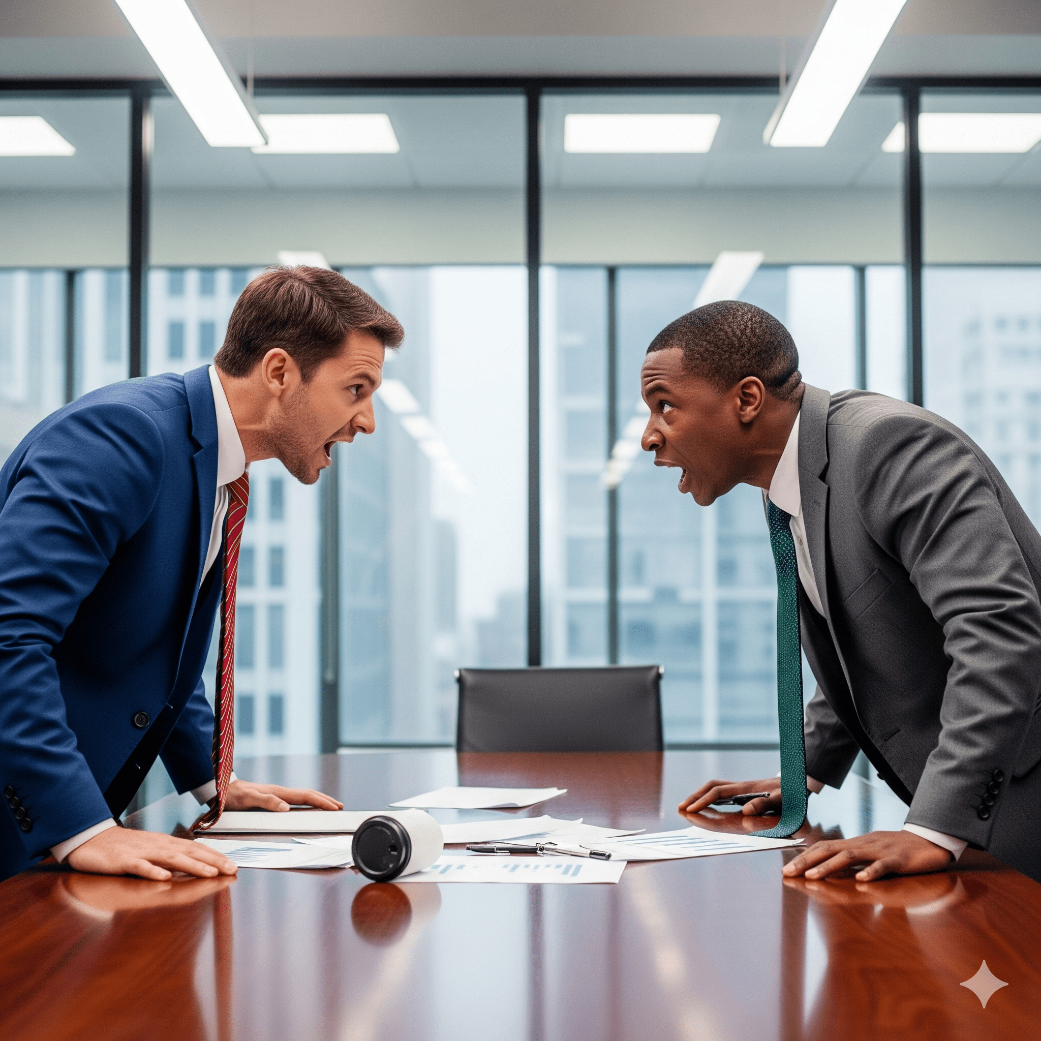 two guys shouting over a table