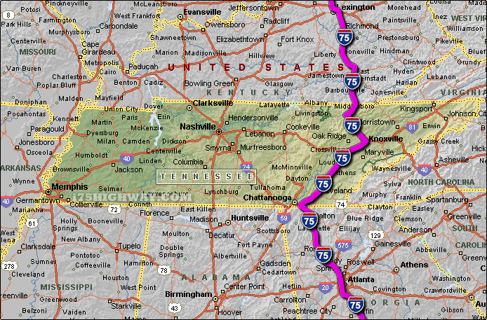 I 75 Tennessee Map Interstate 75 Tennessee Map 