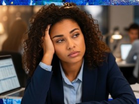 Photo of woman experiencing burnout at work