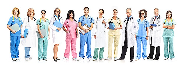 Doctor physician group Isolated on white background.