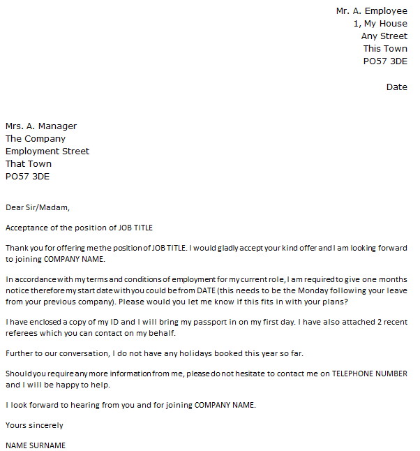 Job Offer Acceptance Letter Example Cover Letters And Cv Examples