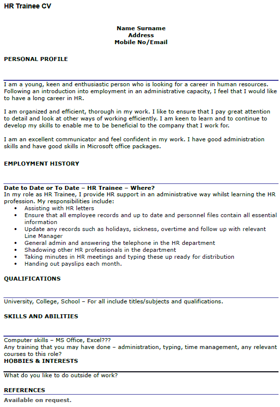 HR Trainee CV Example