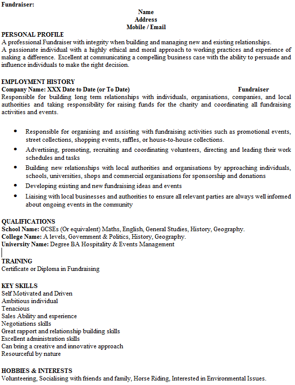 A statement directs the computer to perform a specified action. Charity Fundraiser CV Example - icover.org.uk