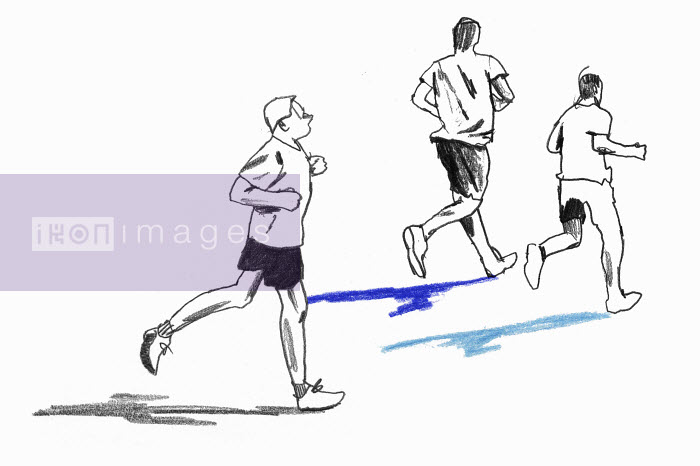 Ikon Images Pencil Drawing Of Men Running