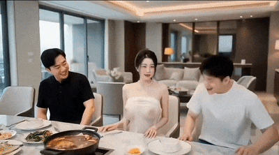 【AI自制小短剧】NTR寝取:善良的嫂子第3集从餐桌激战到浴室激情,夫前目犯! - 截图4