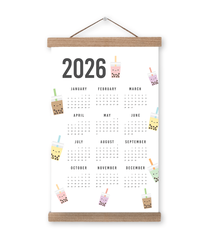 2026 Bubble Tea Wall Calendar IMPAPER Bubble Tea 2026 680x800 