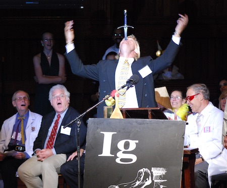 Nobel Laureates Dr. William Lipscomb, Robert Laughlin and Dudley Herschbach analyzing the speech