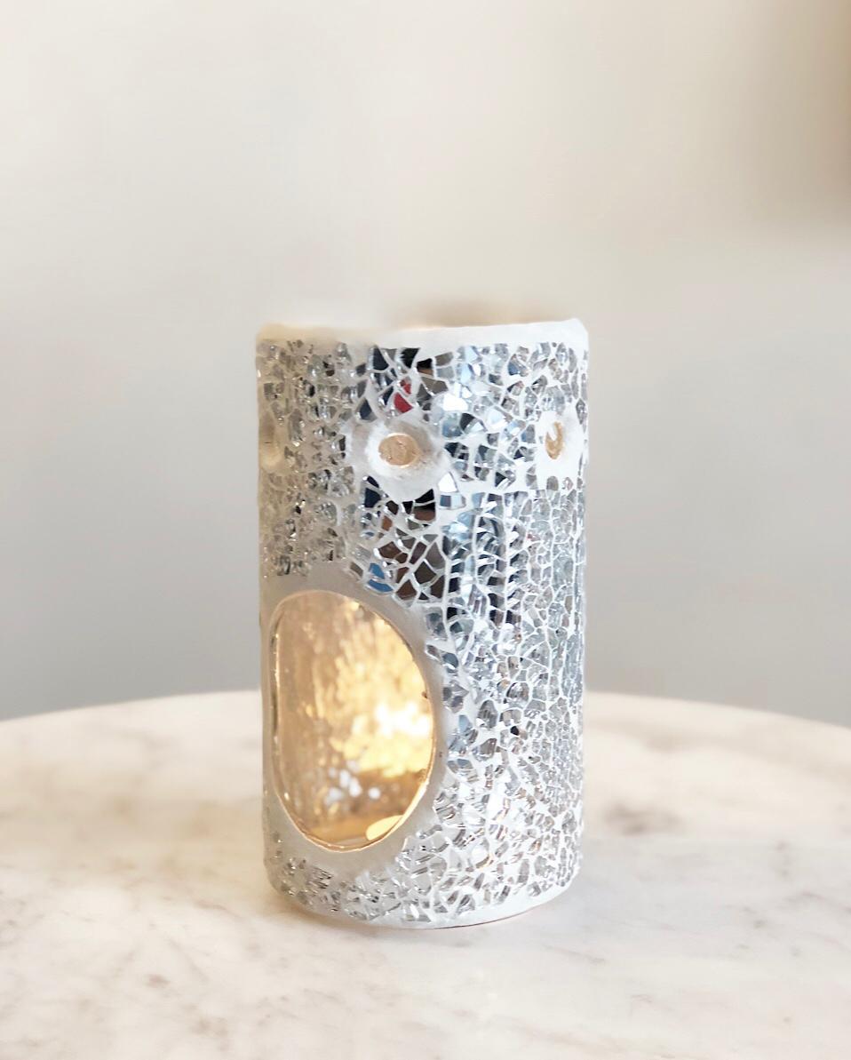 Witte mozaïek geurbrander met waxinelichthouder - Afbeelding 3