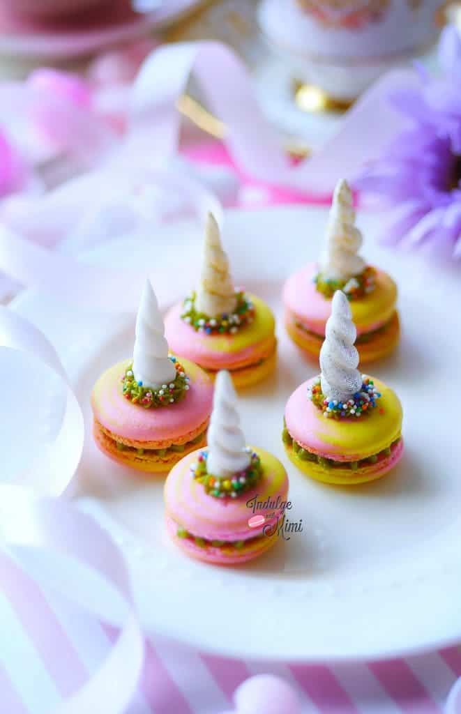 magical tri colored unicorn macarons with green tea swiss