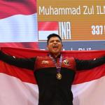 Lifter Indonesia Muhammad Zul Ilmi asal Aceh meraih medali emas nomor 89 kilogram angkat berat SEA Games 2021 Vietnam di Hanoi Sports Training Centre, Hanoi, Vietnam, Ahad (22/5/2022). Antara/Aditya Pradana Putra