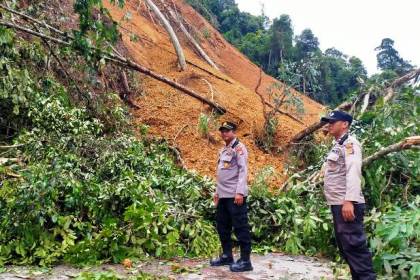 Jalan lintas Peunaron-Lokop tertimbun tanah longsor, tepatnya di Bukit Mancang, Desa Bunin, Kecamatan Serbajadi