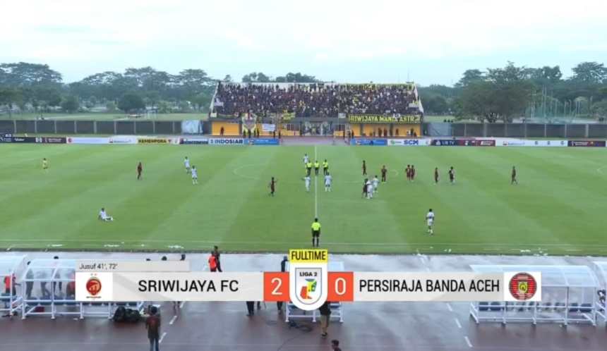 Sriwijaya FC mengalahkan Persiraja Banda Aceh 2-0 di Stadion Atletik I Jakabaring Sport City (JSC), Kamis petang (22/9)