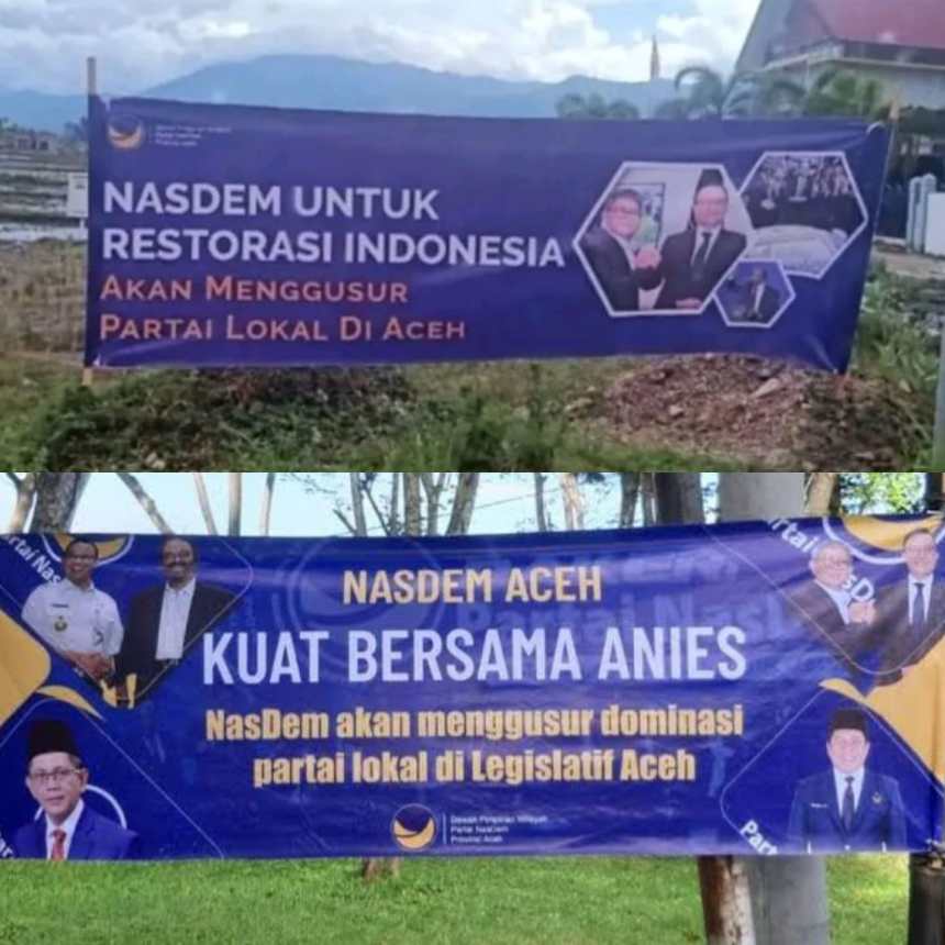 Spanduk mengatasnamakan NasDem akan gusur partai lokal di Aceh muncul di Aceh Besar