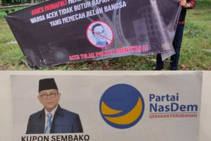 Spanduk provokatif berisi penolakan kedatangan Anies Baswedan bertebaran di kota Banda Aceh, Kamis (1/12) menjelang kedatangannya ke Aceh pada 2-3 Desember 2022
