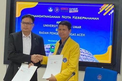Badan Pengelola Migas Aceh melakukan penandatanganan Nota Kesepahaman dengan Universitas Teuku Umar (UTU) yang berlangsung di Kampus UTU Meulaboh, Aceh Barat, Selasa (10/1)