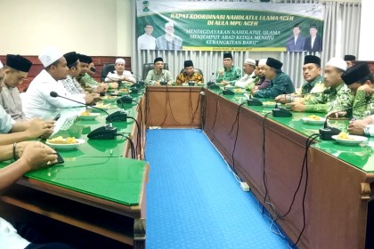 Rapat koordinasi Pengurus Wilayah Nahdlatul Ulama Provinsi Aceh dengan seluruh Pengurus Cabang se-Aceh, di Aula MPU Aceh, Sabtu (28/1)
