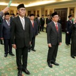 Pengambilan sumpah pejabat eselon II yang dilantik Menag Yaqut Cholil Qoumas di Kantor Kemenag RI Jakarta, Rabu (15/2)