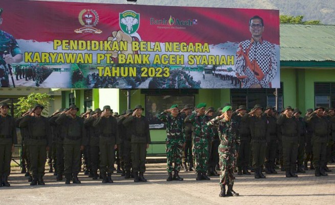 Sebanyak 160 Karyawan Prabakti (Reposisi) Bank Aceh Syariah mengikuti Pendidikan Bela Negara tahun 2023 yang dimulai sejak 6 hingga 11 Maret 2023 di Rindam Iskandar Muda, Mata Ie