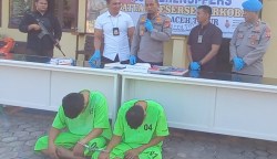 Tim Opsnal Satresnarkoba Polres Aceh Timur mengamankan 2 pelaku tindak pidana penyalahgunaan narkotika jenis sabu