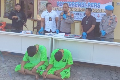 Tim Opsnal Satresnarkoba Polres Aceh Timur mengamankan 2 pelaku tindak pidana penyalahgunaan narkotika jenis sabu