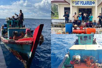 Ditpolairud Polda Aceh menangkap kapal beserta 8 ABK yang diduga menangkap ikan secara ilegal dengan menggunakan bahan peledak atau bom ikan di perairan Pulau Banyak Barat, Aceh Singkil