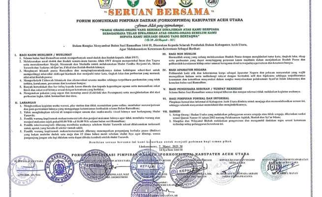 Seruan Bersama Forkopimda Aceh Utara dalam menyambut Ramadhan 1444 Hijriah