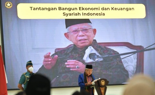 Wapres KH Ma'ruf Amin saat memberikan kuliah umumnya di Auditorium Prof Aly Hasjmy UIN Ar-Raniry, Darussalam, Banda Aceh, Kamis (30/3)