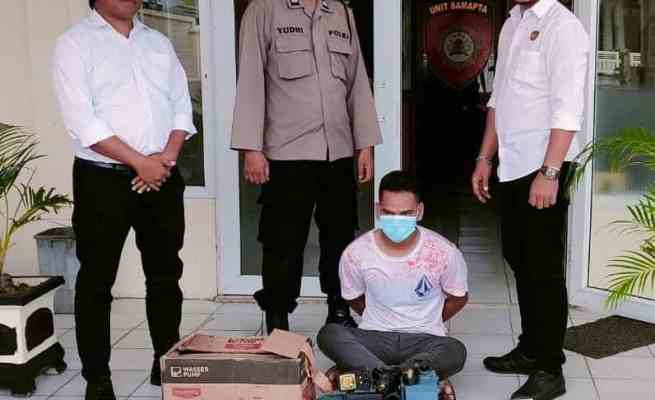 MTZ (34) warga Gampong Pineung, Banda Aceh, ditangkap polisi karena diduga melakukan pencurian mesin pompa air di SMKN 1, 2, 3 Banda Aceh, di kawasan Jalan Malikul Saleh, Lhong Raya