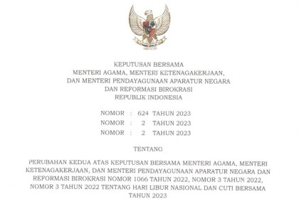 Surat Keputusan Bersama (SKB) 3 Menteri tentang Hari Libur Nasional dan Cuti Bersama Tahun 2023