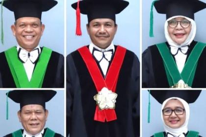 Universitas Syiah Kuala mengukuhkan lima profesor baru yang merupakan para pakar dari berbagai bidang keilmuan di Gedung AAC Dayan Dawood, Senin (14/8)