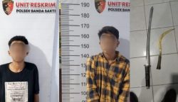 Personel Polsek Banda Sakti kembali mengamankan 2 pelaku begal dari geng Cesper membawa pedang samurai di kawasan Jalan Darussalam, Kecamatan Banda Sakti, Kota Lhokseumawe, Rabu (6/9) pukul 23.54 WIB