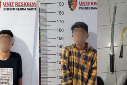 Personel Polsek Banda Sakti kembali mengamankan 2 pelaku begal dari geng Cesper membawa pedang samurai di kawasan Jalan Darussalam, Kecamatan Banda Sakti, Kota Lhokseumawe, Rabu (6/9) pukul 23.54 WIB