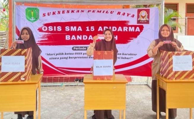 SMA Negeri 15 Adidarma Banda Aceh mengadakan Pemilu Raya pemilihan Ketua OSIS masa bakti 2023-2024, Sabtu (16/9)