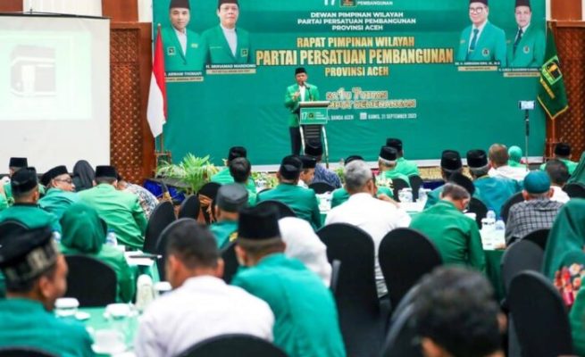 Plt Ketum PPP Muhamad Mardiono membuka Rapat Pimpinan Wilayah (Rapimwil) DPW PPP Aceh, di Hotel Hermes Palace Banda Aceh, Kamis (21/9/2023). (Foto: Dok. Istimewa)