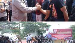 Kapolda Aceh Irjen Pol Achmad Kartiko saat menghadiri simulasi Sistem Pengamanan Kota (Sispamkota) Latihan Pra Operasi (Latpraops) Mantap Brata Seulawah di lapangan Mapolda Aceh, Sabtu (7/10)