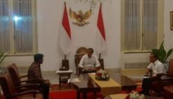 Mantan Menteri Pertanian Syahrul Yasin Limpo menghadap Presiden Joko Widodo didampingi Mensesneg Pratikno, di Istana Negara, Ahad malam (8/10)
