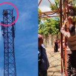 Nek Ainsyah (65), nekat memanjat tower Telkomsel setinggi 72 meter di Desa Bandar Baro, Kecamatan Indra Makmur, Aceh Timur, Kamis (26/10)