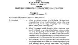 Majelis Ulama Indonesia (MUI) menerbitkan Fatwa Nomor 83 Tahun 2023 tentang Hukum Dukungan terhadap Palestina