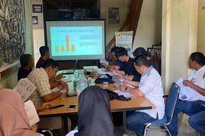 Konferensi pers penyampaian caratan kasus korupsi di Aceh tahun 2023 di kantor Masyarakat Transparansi Aceh (MaTA), Jum'at (5/1)