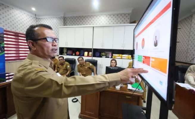 Kadis Sosial Aceh Muslem Yacob memimpin simulasi program penilaian kinerja ASN di lingkup Dinas melalui Aplikasi E-Kinerja dan SIMANJA pada Senin, 5 Februari 2024