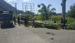 Tim Penertiban Aceh Besar usai membersihkan APK Pemilu 2024 di lintasan Jalan Nasional Banda Aceh-Calang, Selasa (13/2/2024). (FOTO: DOK. SATPOL PP-WH ACEH BESAR)