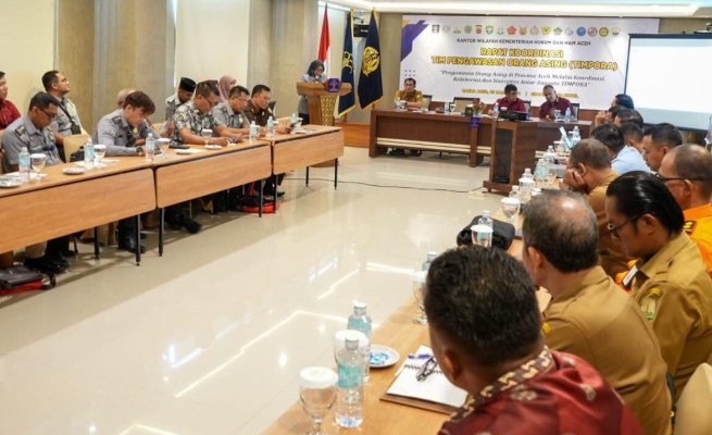 Kanwil Kemenkumham Aceh menggelar rapat Tim Pengawasan Orang Asing (TIMPORA) tingkat Provinsi Aceh di aula Hotel Grand Arabia, Banda Aceh, Selasa (5/3/2024)