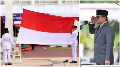 Pj Sekda Aceh Azwardi Abdullah bertindak memimpin upacara peringatan Hari Pendidikan Nasional (Hardiknas) Tahun 2024, yang diikuti kepala SKPA/Biro serta pelajar, di halaman Kantor Gubernur Aceh, Kamis (2/5/2024)