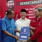 Ketua DPW PAN Mawardi Ali saat mendaftar jadi Cawagub pendamping Mualem untuk Pilkada Aceh di Kantor DPP Partai Aceh, Rabu (15/5). (Foto: For Infoaceh.net)