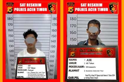 Satreskrim Polres Aceh Timur mengamankan 2 pelaku pemerkosaan dan pelecehan seksual terhadap anak di bawah umur. (Foto: Dok. Polres Aceh Timur)