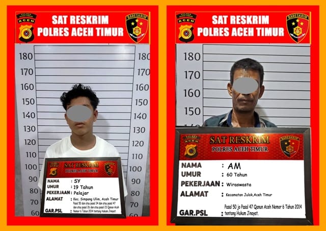 Satreskrim Polres Aceh Timur mengamankan 2 pelaku pemerkosaan dan pelecehan seksual terhadap anak di bawah umur. (Foto: Dok. Polres Aceh Timur)
