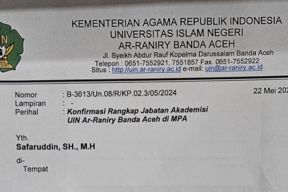 Surat Rektor UIN Ar-Raniry yang menyatakan dua akademisi UIN Ar-Raniry rangkap jabatan di MPA tanpa izin rektor. (Foto: Dok. Info Aceh)