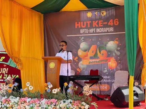 Kepala Dinas Peternakan Aceh Zalsufran, saat menyampaikan sambutan Gubernur Aceh, pada peringatan Hari Ulang Tahun ke-46 Balai Pembibitan Ternak Unggul dan Hijauan Pakan Ternak (BPTU-HPT) Indrapuri